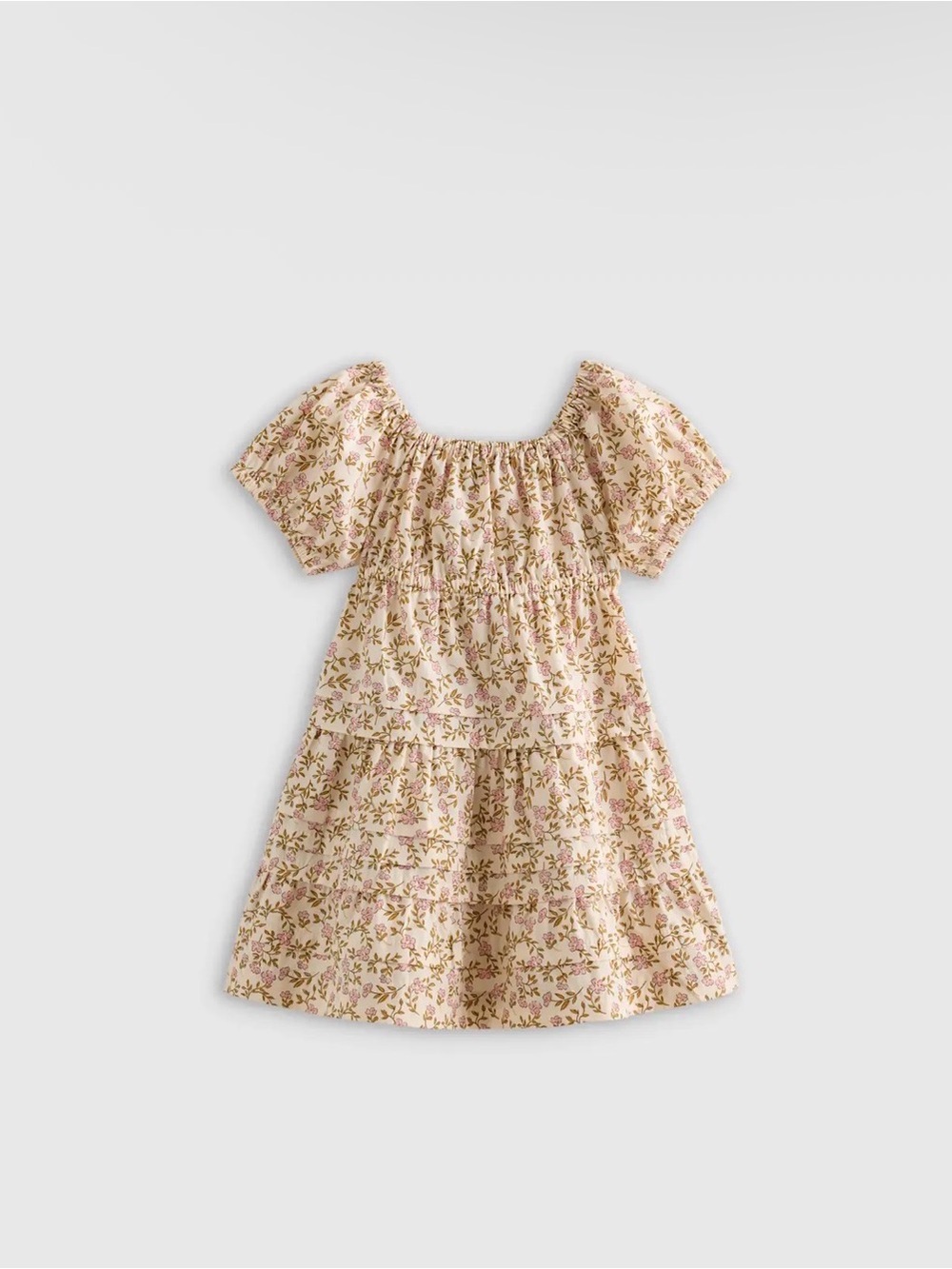 Quince Girls' Peach Floral Smocked Tiered Dress 3T